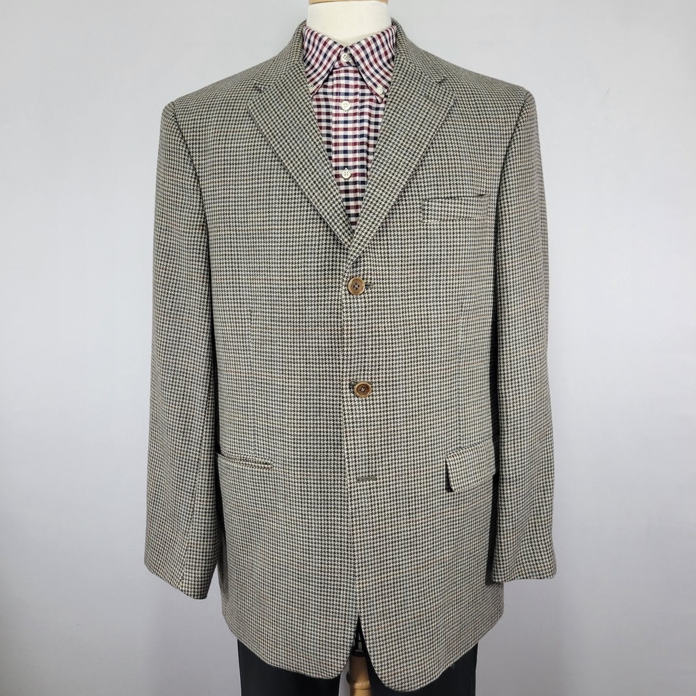 Tommy Hilfiger Men's Sport Coat Blazer Three Button Flannel Wool Houndstooth 46L